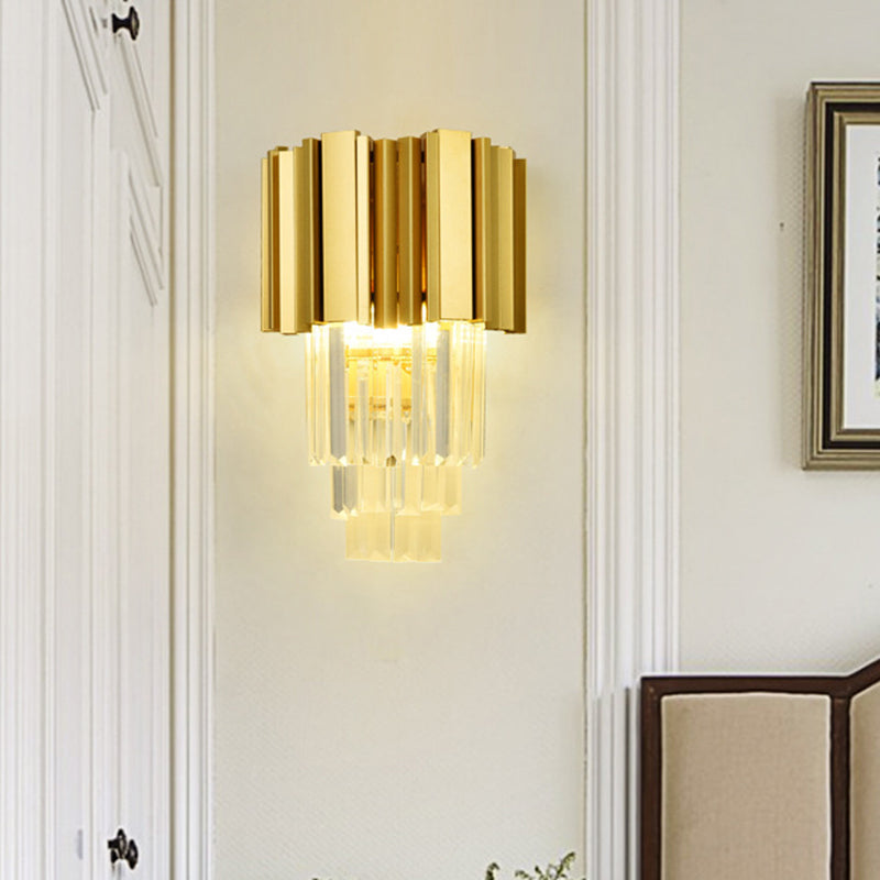 Skørter | Traditional Tiered Wall Lamp 2 Heads Clear Crystal LED Wall Fixture in Gold