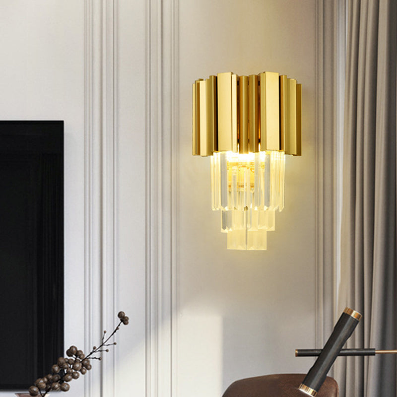 Skørter | Traditional Tiered Wall Lamp 2 Heads Clear Crystal LED Wall Fixture in Gold