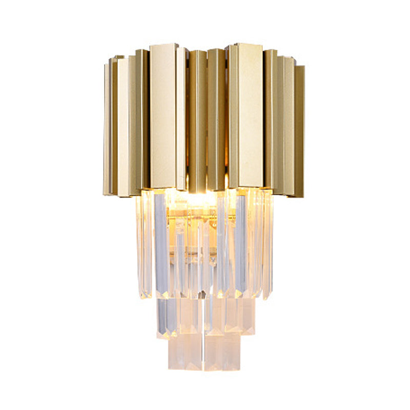 Skørter | Traditional Tiered Wall Lamp 2 Heads Clear Crystal LED Wall Fixture in Gold