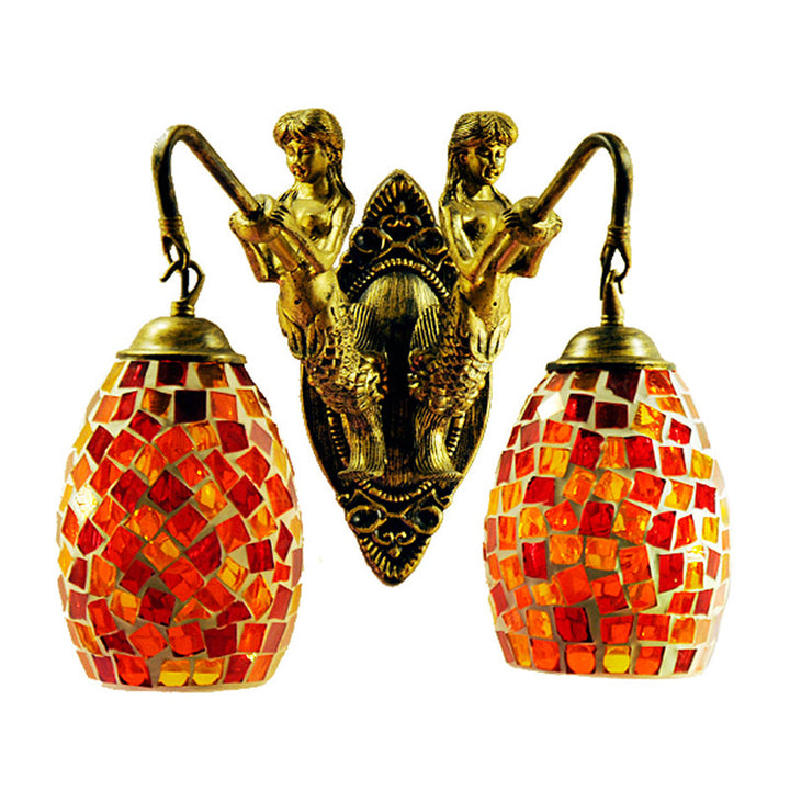 Lisslune | Maestro wall lamp Mediterranean hand-cut glass 2 lights white/red/yellow wall lamp socket