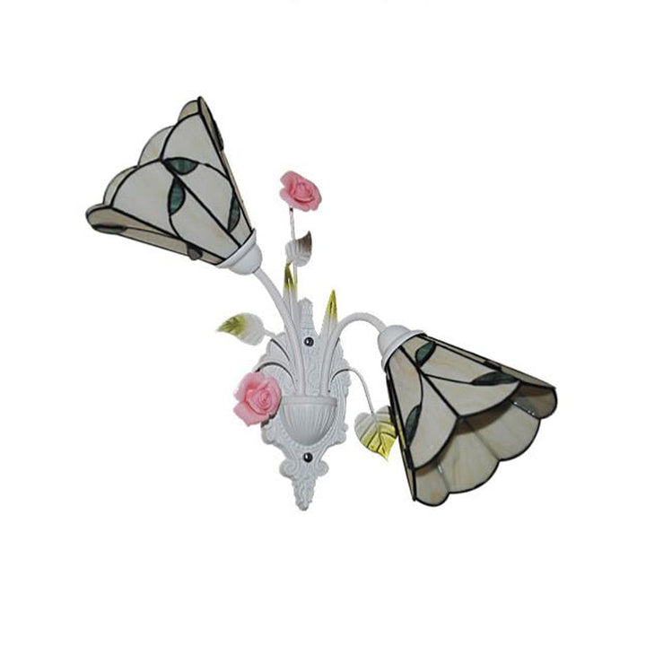 Lisslune | 2 Lights Living Room Wall Mounted Light Baroque White Wall Lamp with Conical Colored Glass Shade