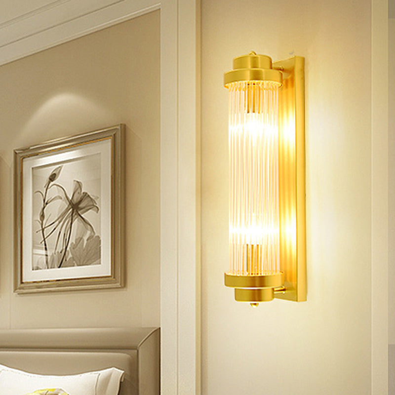 Skørter | Cylindrical Bedroom Wall Lamp Sconce Vintage Clear Glass 2 Heads Gold LED Wall Lighting Fixture