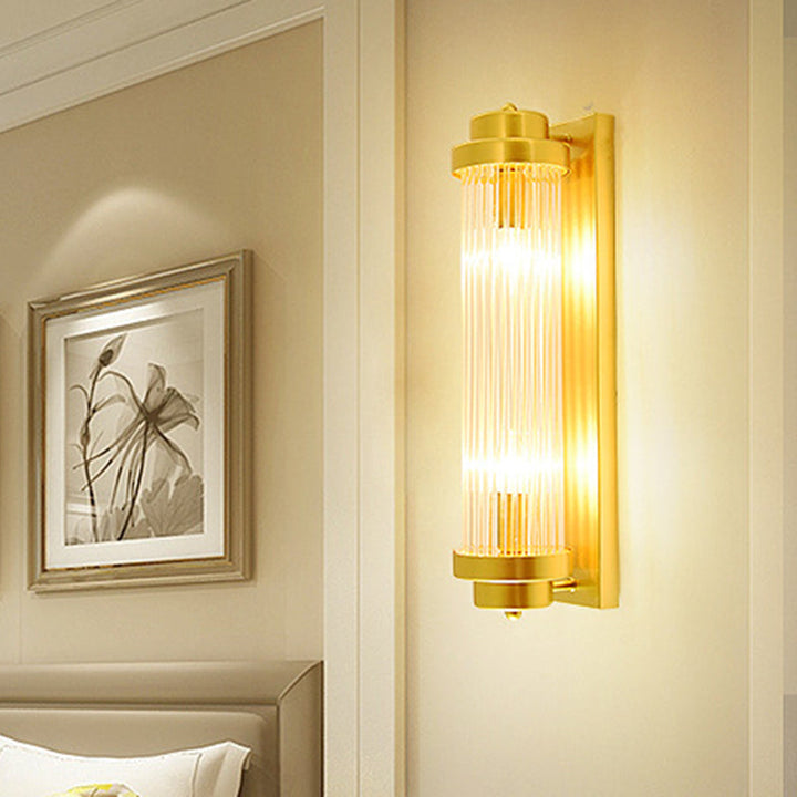 Skørter | Cylindrical Bedroom Wall Lamp Sconce Vintage Clear Glass 2 Heads Gold LED Wall Lighting Fixture