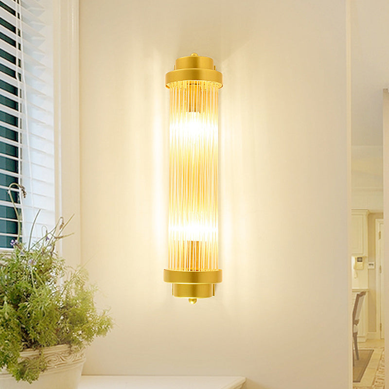 Skørter | Cylindrical Bedroom Wall Lamp Sconce Vintage Clear Glass 2 Heads Gold LED Wall Lighting Fixture