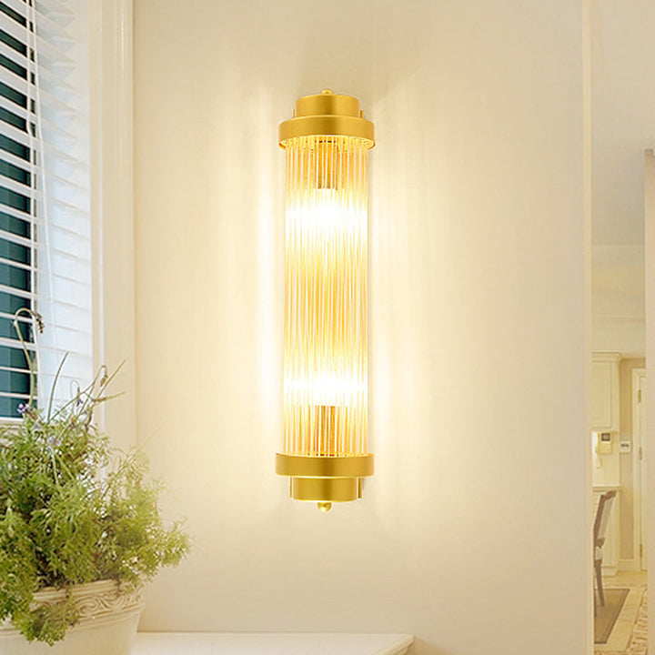 Skørter | Cylindrical Bedroom Wall Lamp Sconce Vintage Clear Glass 2 Heads Gold LED Wall Lighting Fixture