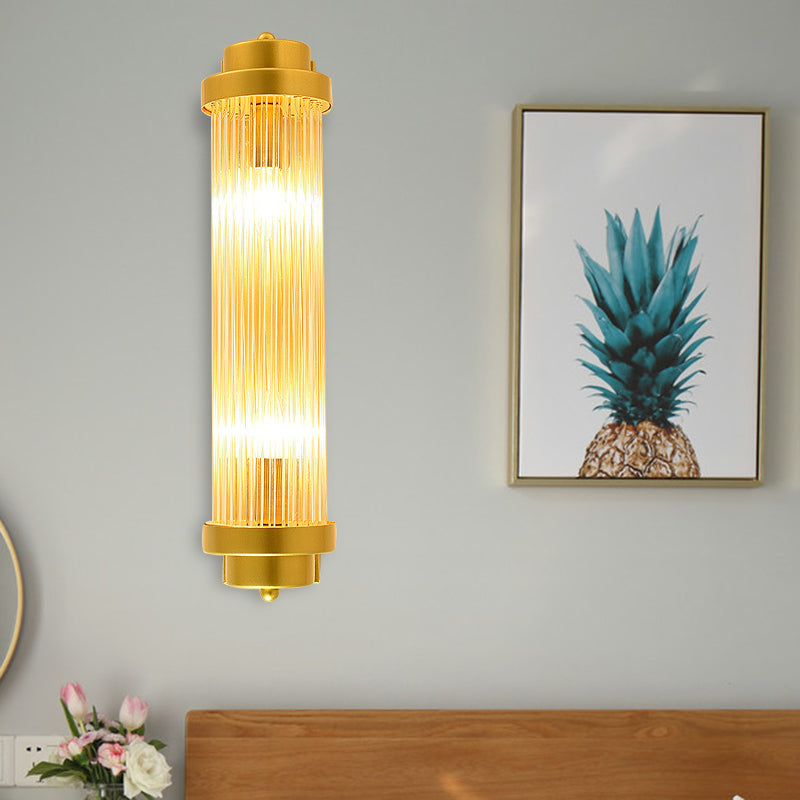 Skørter | Cylindrical Bedroom Wall Lamp Sconce Vintage Clear Glass 2 Heads Gold LED Wall Lighting Fixture