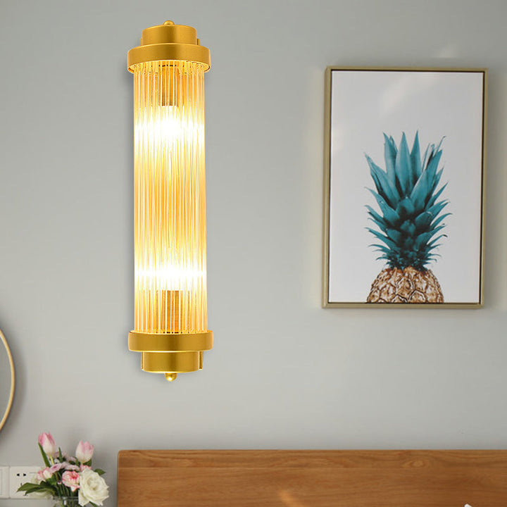 Skørter | Cylindrical Bedroom Wall Lamp Sconce Vintage Clear Glass 2 Heads Gold LED Wall Lighting Fixture