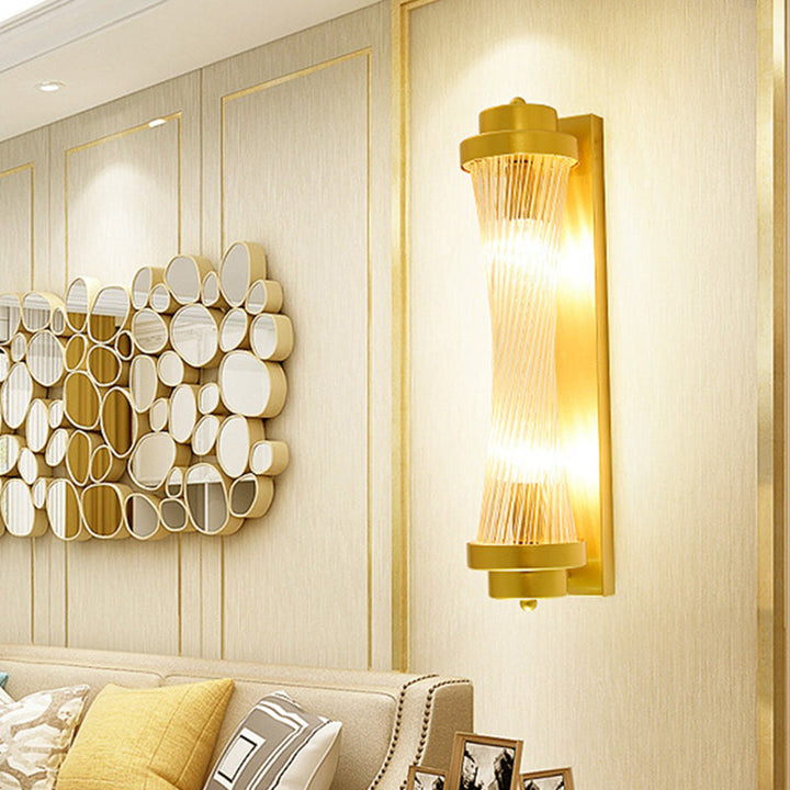 Skørter | Cylindrical Bedroom Wall Lamp Sconce Vintage Clear Glass 2 Heads Gold LED Wall Lighting Fixture