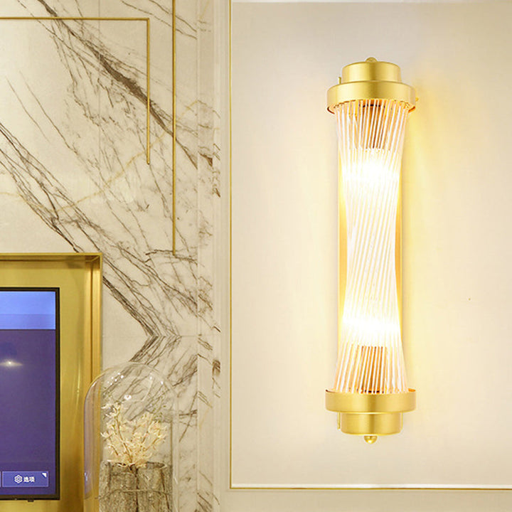 Skørter | Cylindrical Bedroom Wall Lamp Sconce Vintage Clear Glass 2 Heads Gold LED Wall Lighting Fixture
