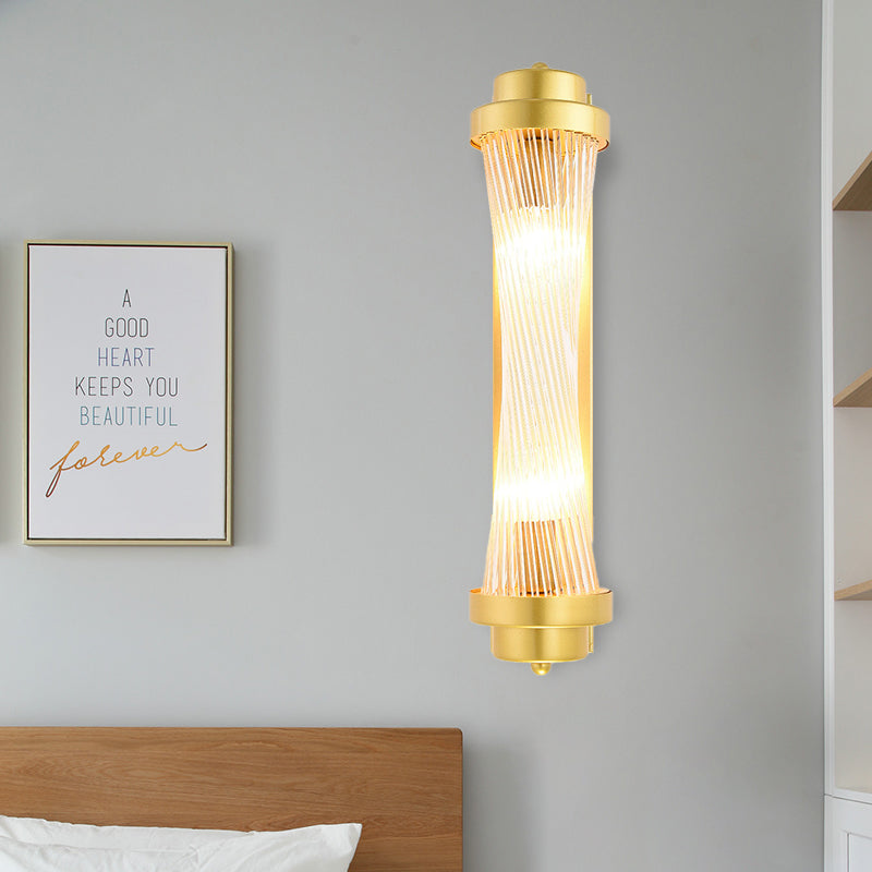 Skørter | Cylindrical Bedroom Wall Lamp Sconce Vintage Clear Glass 2 Heads Gold LED Wall Lighting Fixture
