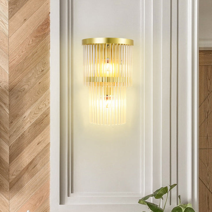 Skørter | 2 Bulbs Semi-Cylinder Wall Light Traditional Gold Clear Crystal LED Wall Light for Living Room
