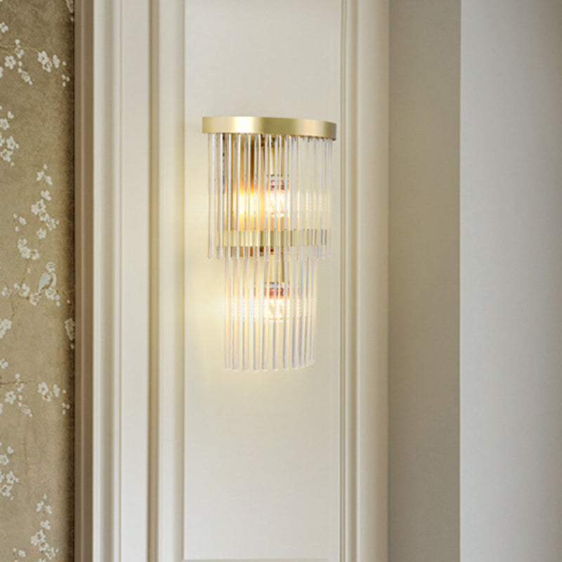 Skørter | 2 Bulbs Semi-Cylinder Wall Light Traditional Gold Clear Crystal LED Wall Light for Living Room