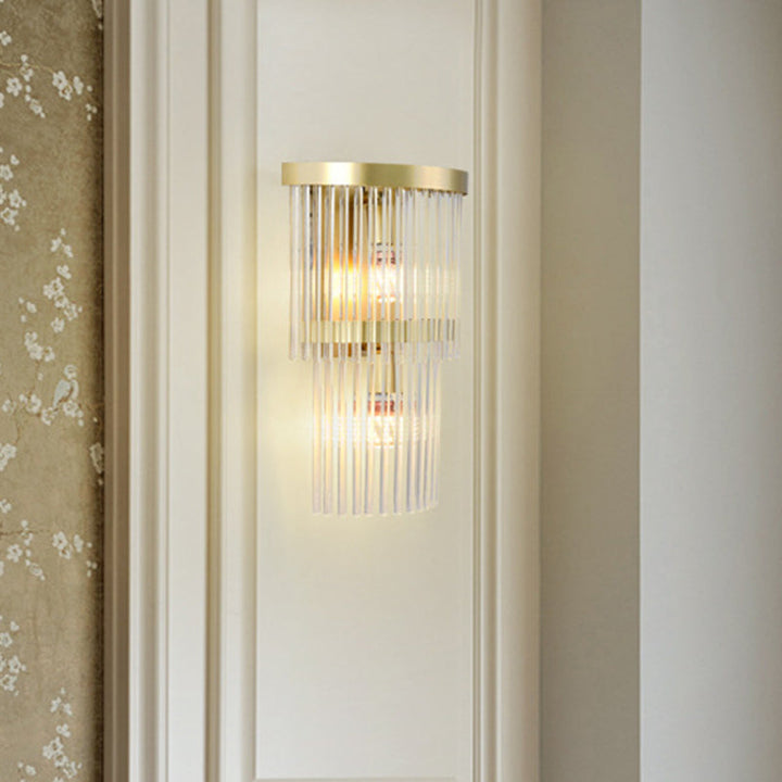 Skørter | 2 Bulbs Semi-Cylinder Wall Light Traditional Gold Clear Crystal LED Wall Light for Living Room