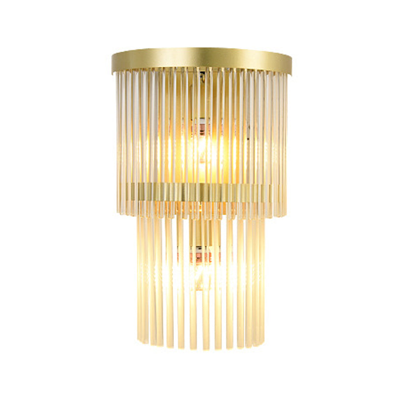Skørter | 2 Bulbs Semi-Cylinder Wall Light Traditional Gold Clear Crystal LED Wall Light for Living Room