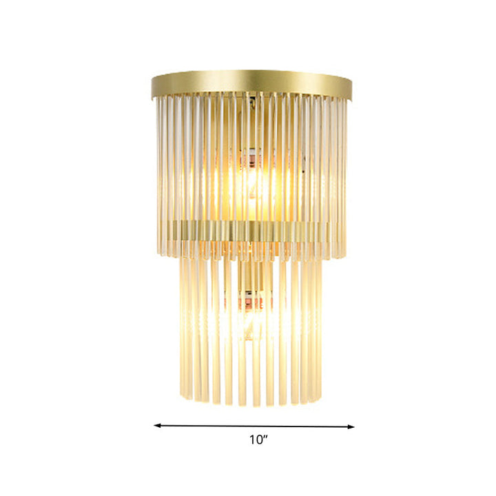 Skørter | 2 Bulbs Semi-Cylinder Wall Light Traditional Gold Clear Crystal LED Wall Light for Living Room