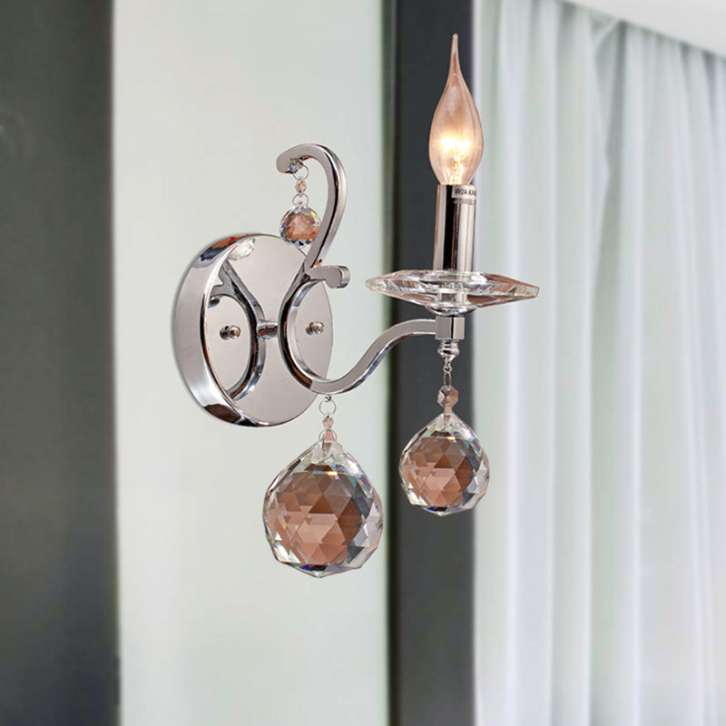 Skørter | Metal Candle Holder Wall Lamp Retro 1/2-Bulb Living Room LED Wall Lighting with Crystal Ball in Chrome
