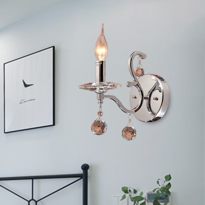 Skørter | Metal Candle Holder Wall Lamp Retro 1/2-Bulb Living Room LED Wall Lighting with Crystal Ball in Chrome