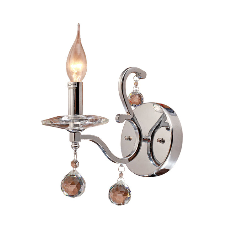 Skørter | Metal Candle Holder Wall Lamp Retro 1/2-Bulb Living Room LED Wall Lighting with Crystal Ball in Chrome