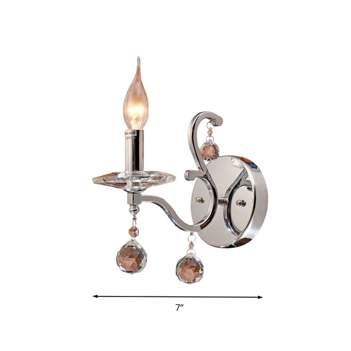 Skørter | Metal Candle Holder Wall Lamp Retro 1/2-Bulb Living Room LED Wall Lighting with Crystal Ball in Chrome
