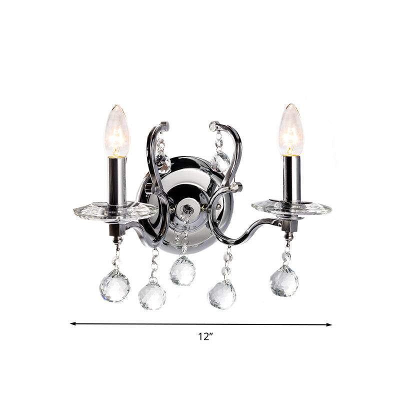 Skørter | Metal Candle Holder Wall Lamp Retro 1/2-Bulb Living Room LED Wall Lighting with Crystal Ball in Chrome