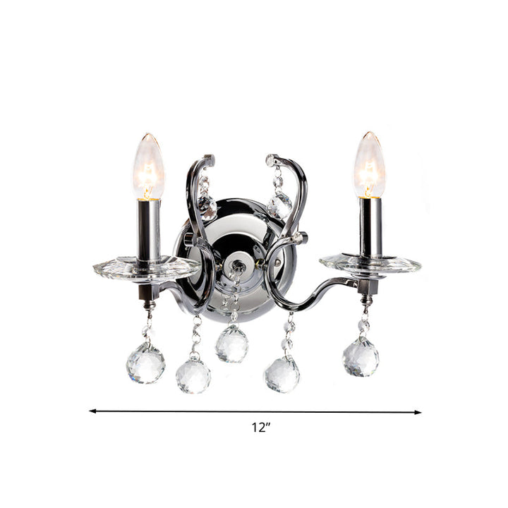 Skørter | Metal Candle Holder Wall Lamp Retro 1/2-Bulb Living Room LED Wall Lighting with Crystal Ball in Chrome