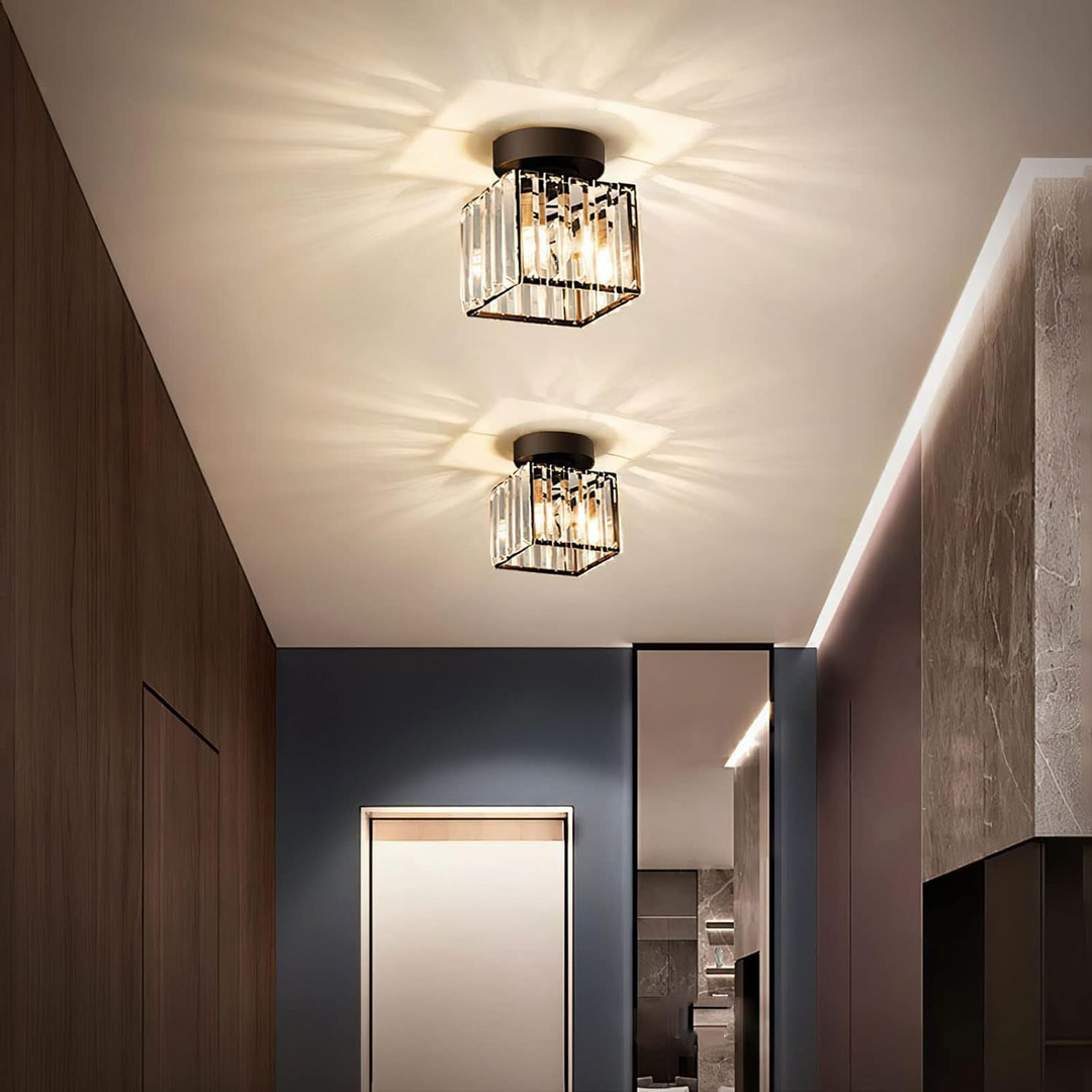 Lisslune | Modern 1-Light Flush Mount Ceiling Light | Black Brass Fixture with Crystal Shade for Hallway & Living Room