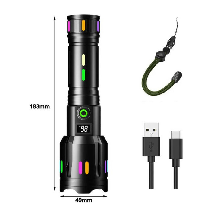 Lisslune | LED Flashlight With Power Display – Rechargeable High-Performance Flashlight With Glass Breaker & USB-C