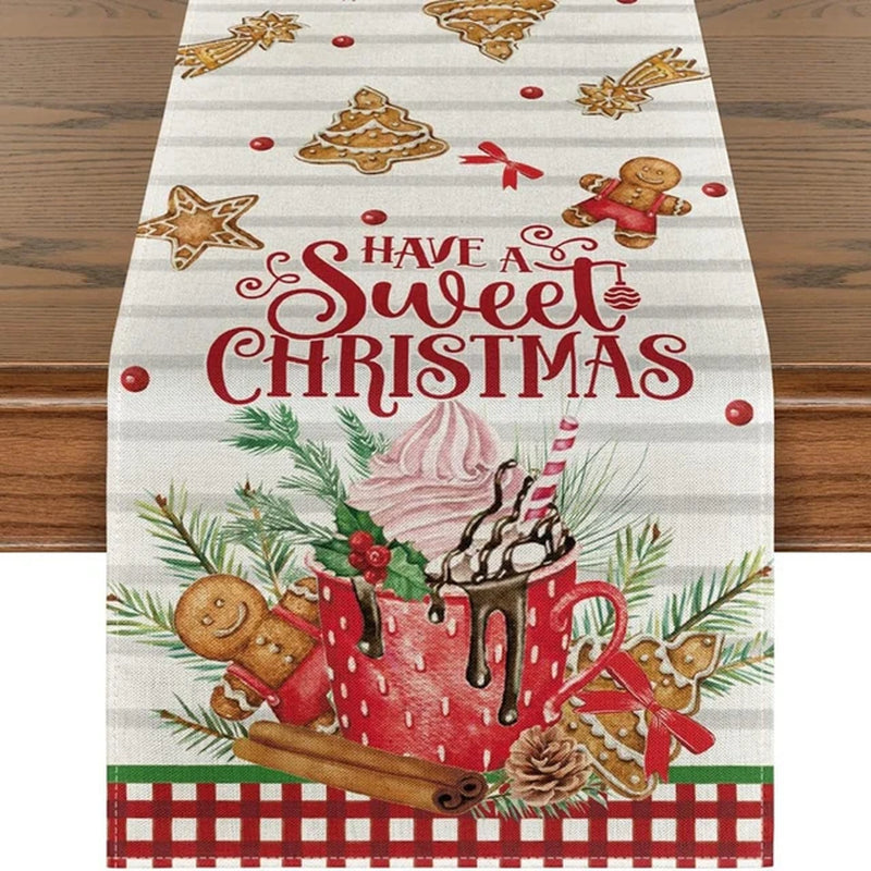 Lisslune | Linen Christmas Table Runner Snowman Christmas Tree Home Dining Table Cloth Tablecloth 2023 Christmas Noel Christmas Decorations 2024