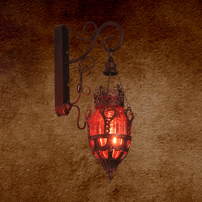 Skørter | Tiffany Urn Wall Mount Lighting 1 Light Red/Yellow/Blue Glass Wall Lamp in Bronze for Restaurant