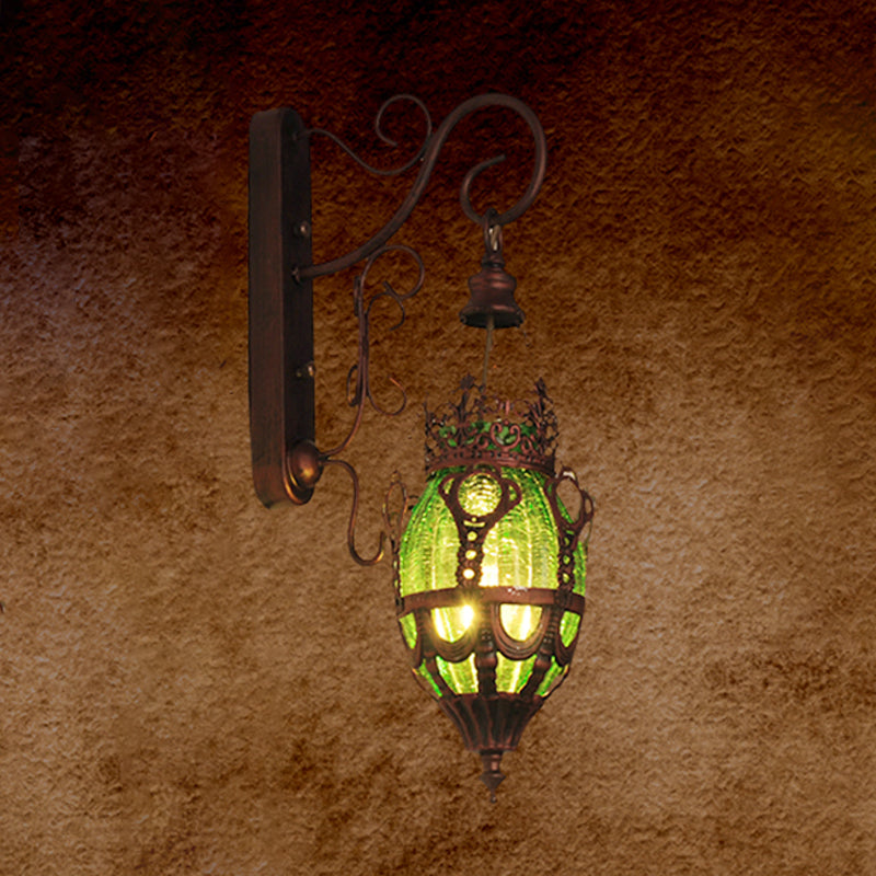 Skørter | Tiffany Urn Wall Mount Lighting 1 Light Red/Yellow/Blue Glass Wall Lamp in Bronze for Restaurant
