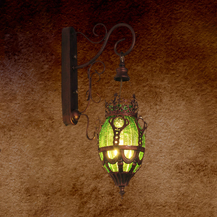 Skørter | Tiffany Urn Wall Mount Lighting 1 Light Red/Yellow/Blue Glass Wall Lamp in Bronze for Restaurant
