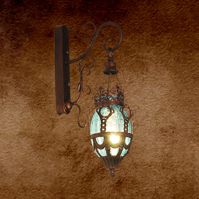 Skørter | Tiffany Urn Wall Mount Lighting 1 Light Red/Yellow/Blue Glass Wall Lamp in Bronze for Restaurant