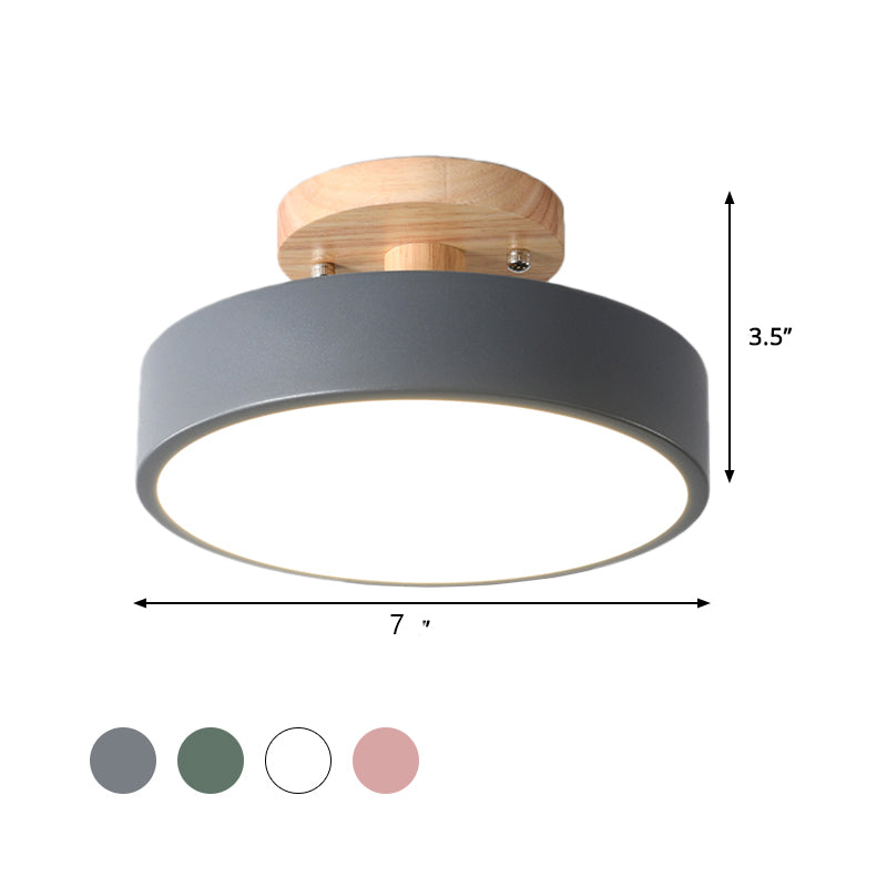 Lisslune | Scandinavian LED Ceiling Light with Wood | Modern Drum Shape for Hallways and Entrances | Energy-Efficient Lighting