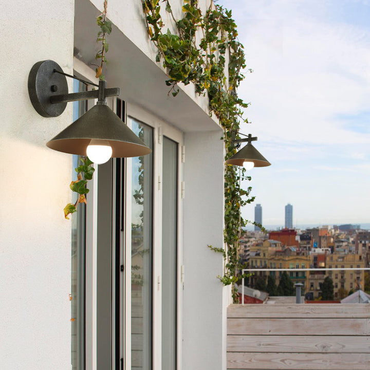 Lisslune | Metal Cone Wall Light Vintage 1 Light Outdoor Wall Light in Black/Antique Brass/Old Silver