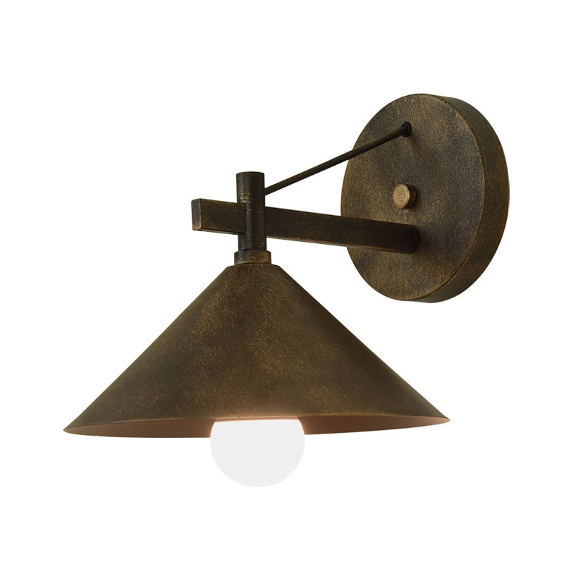 Lisslune | Metal Cone Wall Light Vintage 1 Light Outdoor Wall Light in Black/Antique Brass/Old Silver