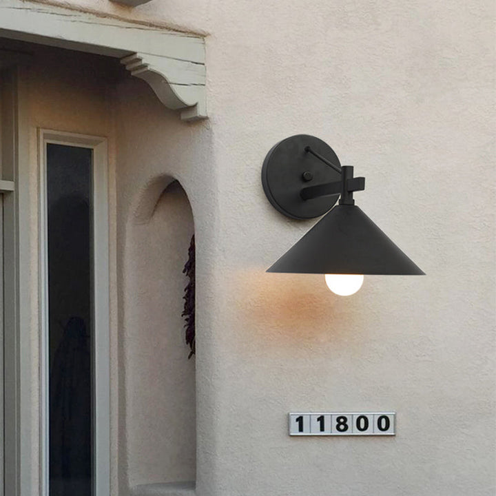 Lisslune | Metal Cone Wall Light Vintage 1 Light Outdoor Wall Light in Black/Antique Brass/Old Silver