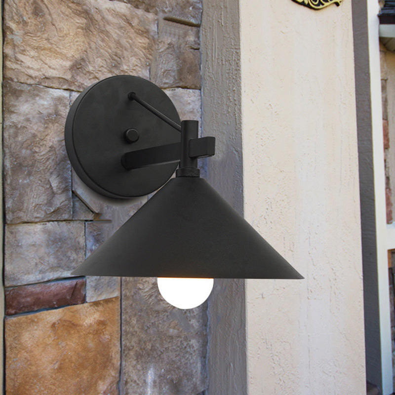 Lisslune | Metal Cone Wall Light Vintage 1 Light Outdoor Wall Light in Black/Antique Brass/Old Silver
