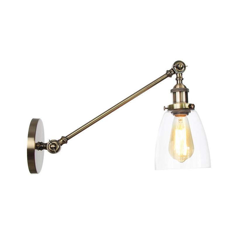 Lisslune | Black/Bronze/Brass 1-light Wall Lamp Fixture Industrial Style Clear Glass Cone Light with Arm, 8"/12" L