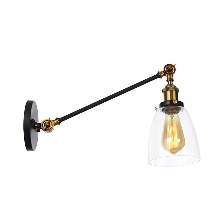 Lisslune | Black/Bronze/Brass 1-light Wall Lamp Fixture Industrial Style Clear Glass Cone Light with Arm, 8"/12" L