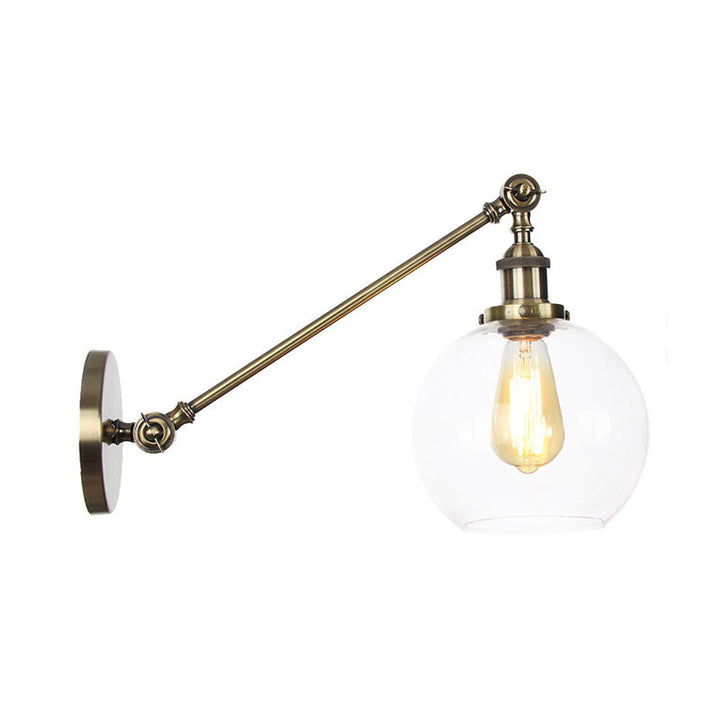 Lisslune | Clear Glass Globe Wall Lighting Country House 1 Light Living Room Fixture in Black/ Brass/ Bronze with Arm, 8"/12" L