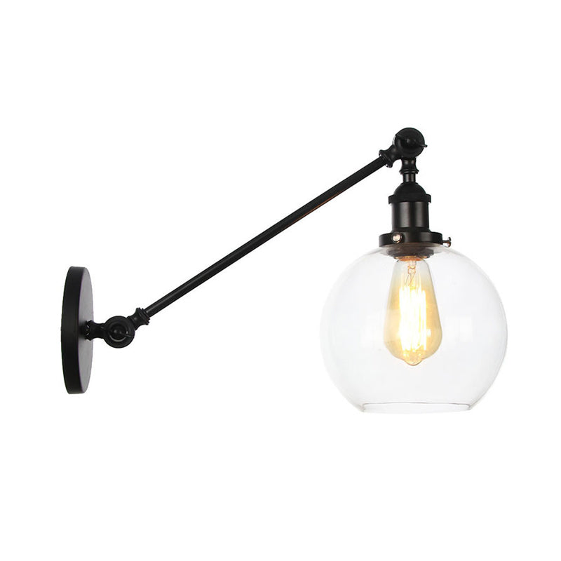 Lisslune | Clear Glass Globe Wall Lighting Country House 1 Light Living Room Fixture in Black/ Brass/ Bronze with Arm, 8"/12" L
