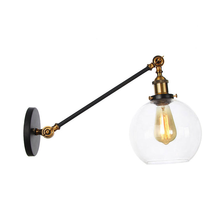 Lisslune | Clear Glass Globe Wall Lighting Country House 1 Light Living Room Fixture in Black/ Brass/ Bronze with Arm, 8"/12" L