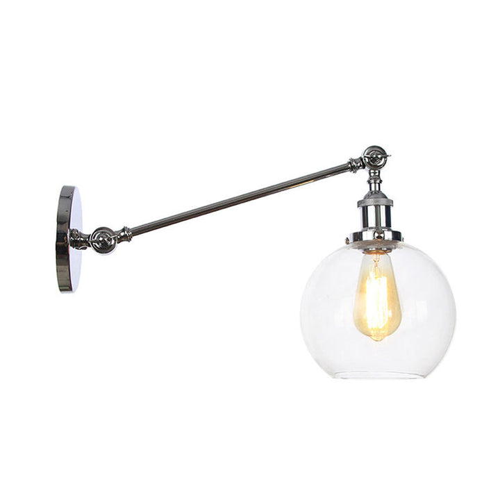 Lisslune | Clear Glass Globe Wall Lighting Country House 1 Light Living Room Fixture in Black/ Brass/ Bronze with Arm, 8"/12" L