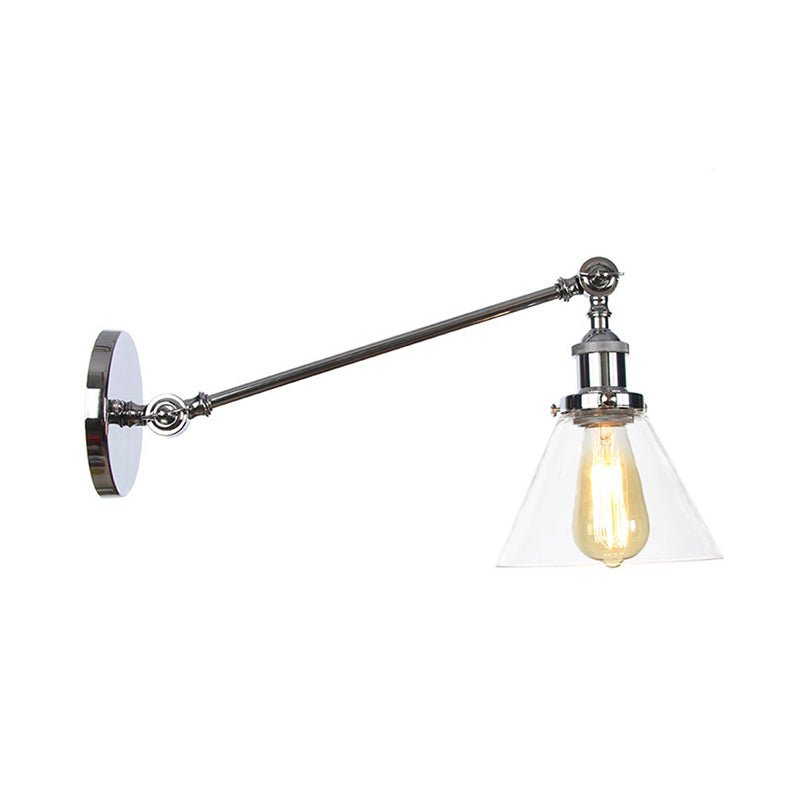 Lisslune | Industrial Conical Wall Lamp 1 Light Clear Glass Lighting in Black/Bronze/Brass, 8"/12" L Arm