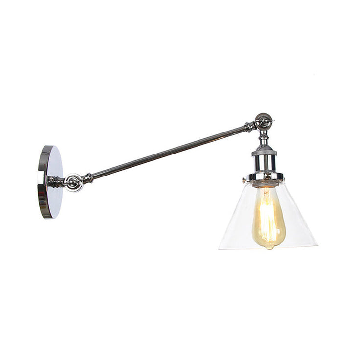 Lisslune | Industrial Conical Wall Lamp 1 Light Clear Glass Lighting in Black/Bronze/Brass, 8"/12" L Arm