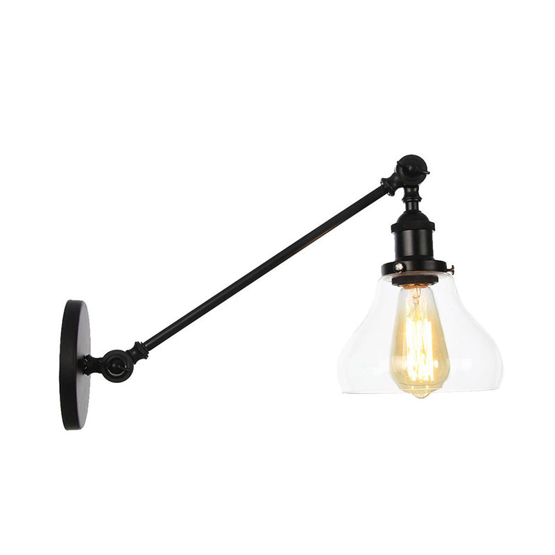 Lisslune | 1 Light Indoor Lighting Fixture Farmhouse Black/Bronze/Brass Wall Lamp with Pear Clear Glass Shade, 8"/12" L Arm