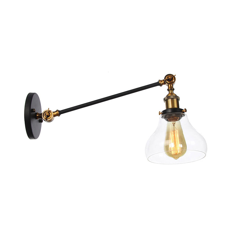 Lisslune | 1 Light Indoor Lighting Fixture Farmhouse Black/Bronze/Brass Wall Lamp with Pear Clear Glass Shade, 8"/12" L Arm