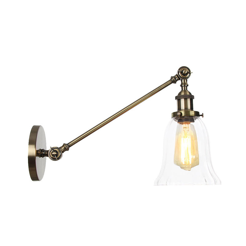 Lisslune | Black/Bronze/Brass 1 Light Wall Lighting Unit Vintage Clear Glass Bell Wall Lamp with Arm, 8"/12" Long