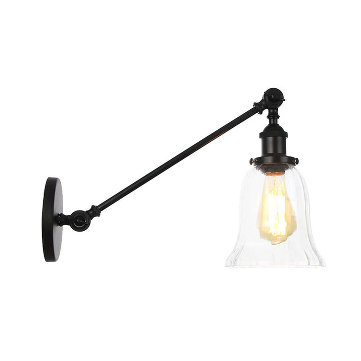 Lisslune | Black/Bronze/Brass 1 Light Wall Lighting Unit Vintage Clear Glass Bell Wall Lamp with Arm, 8"/12" Long