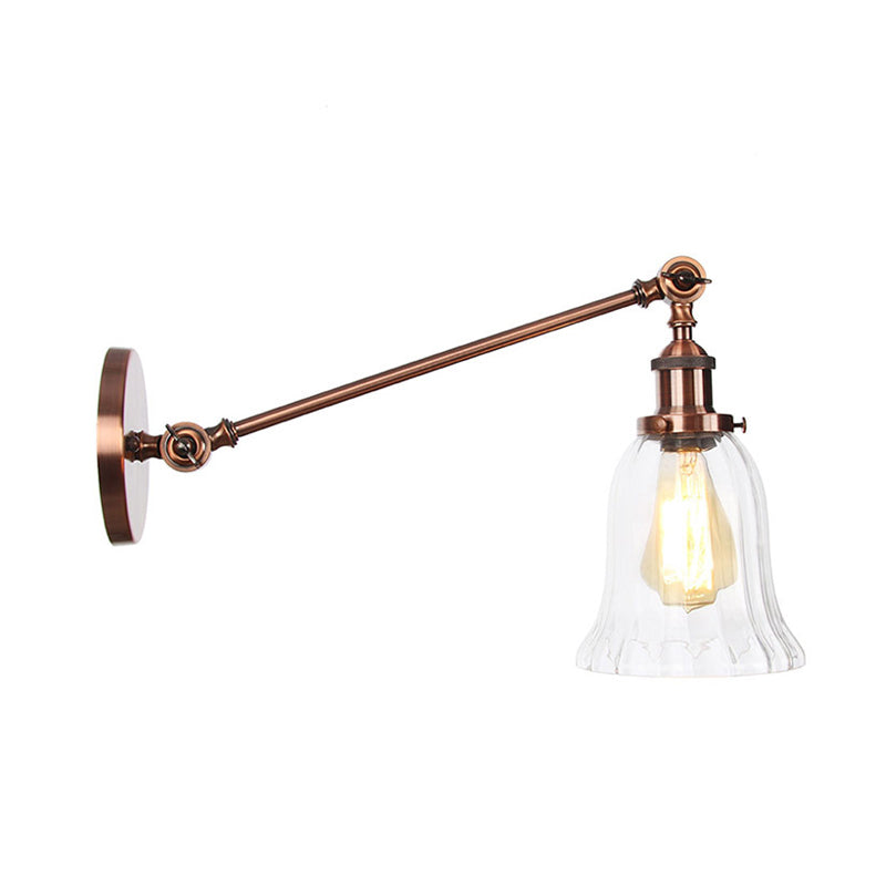 Lisslune | Black/Bronze/Brass 1 Light Wall Lighting Unit Vintage Clear Glass Bell Wall Lamp with Arm, 8"/12" Long